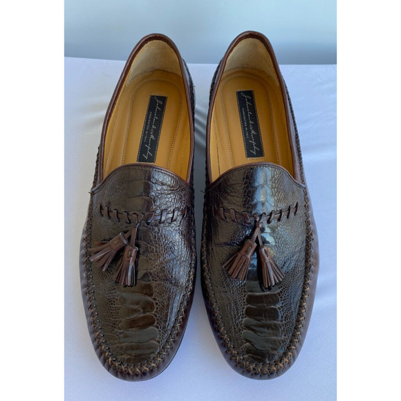 Johnston & Murphy Handcrafted Burgundy Loafer Shoes 9M Genuine Ostrich Italy - Picture 1 of 12